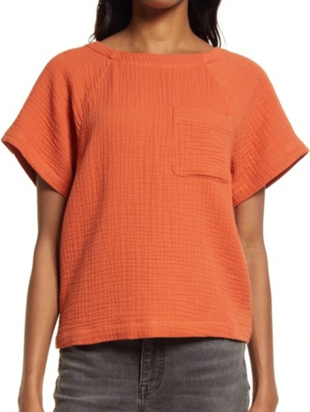 Madewell Asha Rust Orange Double Gauze Cotton Boxy Pocket Top XXL